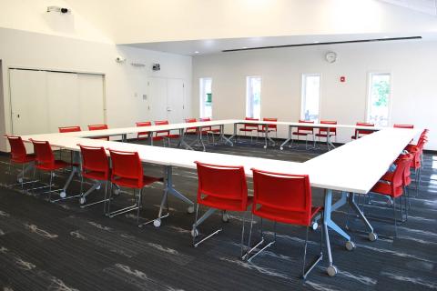 Interior shot of Meeting Room side A with large enclosed square setup