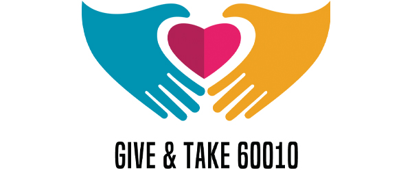 Hands holding a heart, text reading Give & Take 60010
