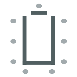 Open square room setup icon with a U-shape table and chairs on outside