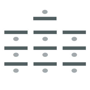 A series of rectangular tables set up in 3 columns