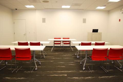 Interior shot of the Zimmerman Room with classroom room setup