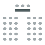Auditorium room setup icon showing 3 rows of seating with aisles in between