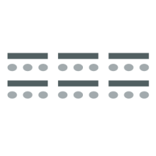 A series of rectangular tables set up in 3 columns